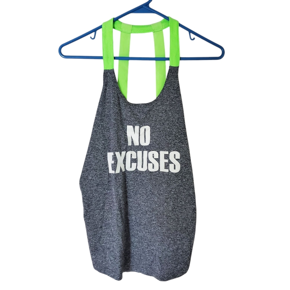 No Excuses Workout Tank Gray And Green‎ Size SMALL Womens